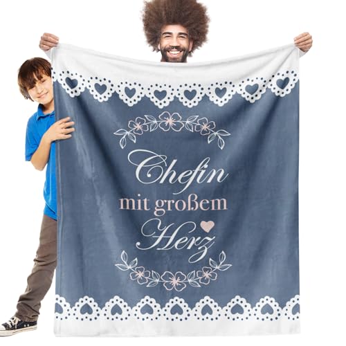 Facepot Chefin Geschenk Kuscheldecke (130x150cm) - Geschenke für Führungskraft zum Geburtstag, Ruhestand oder Jobwechsel - Chefin mit großem Herz von Facepot