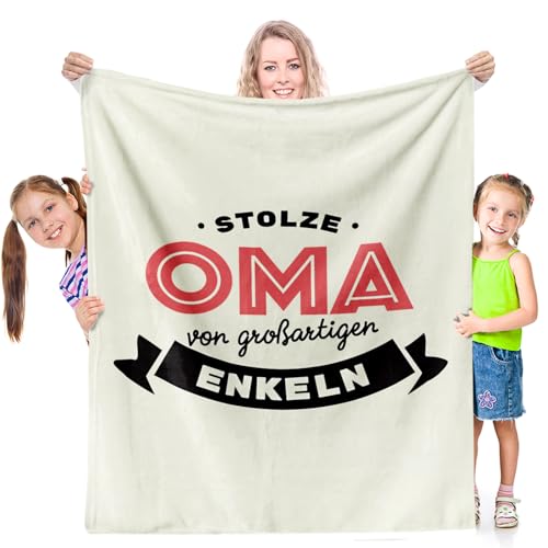 Facepot Enkel Oma Geschenk - Kuscheldecke (130x150cm) zur Geburt Decke Weich Flauschig Fleecedecke - Stolze Oma von großartigen Enkeln von Facepot