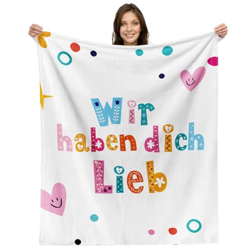 Facepot Geschenk für Oma, Uroma oder Mama - Kuscheldecke (130x150cm) Decke Weich Flauschig Fleecedecke | Wir haben Dich lieb von Facepot