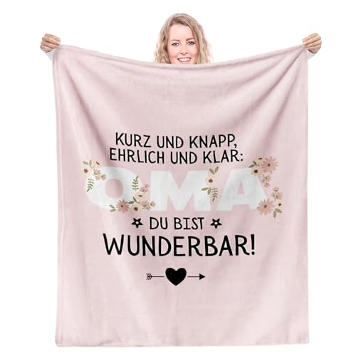 Facepot Geschenke für Omas - Kuscheldecke (130x150cm) Decke Weich Flauschig Fleecedecke - Kurz und knapp, ehrlich und klar: Oma du bist wunderbar! von Facepot