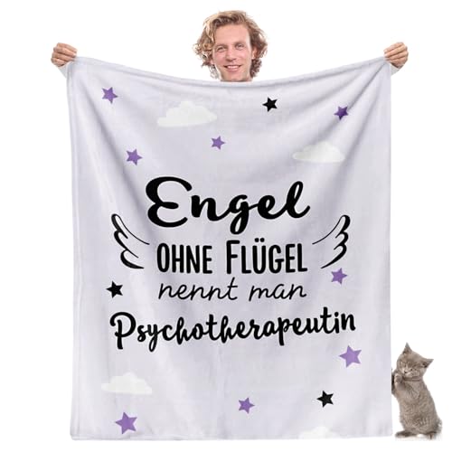 Facepot Therapeutin Geschenk Kuscheldecke (130x150cm) - Geschenke für Psychotherapeutin zum Ruhestand, Jobwechsel, Geburtstag oder Danke - Engel ohne Flügel Psychotherapeutin von Facepot