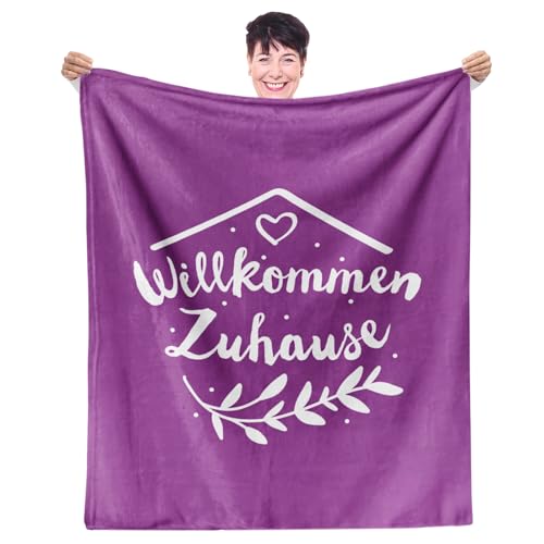 Facepot Willkommen Zuhause Kuscheldecke (130x150cm) | Geschenke zum Wohnungseinzug, Hauseinweihung, Einzugsgeschenke oder Wohnzimmer Dekoration Decke Weich Flauschig Fleecedecke von Facepot