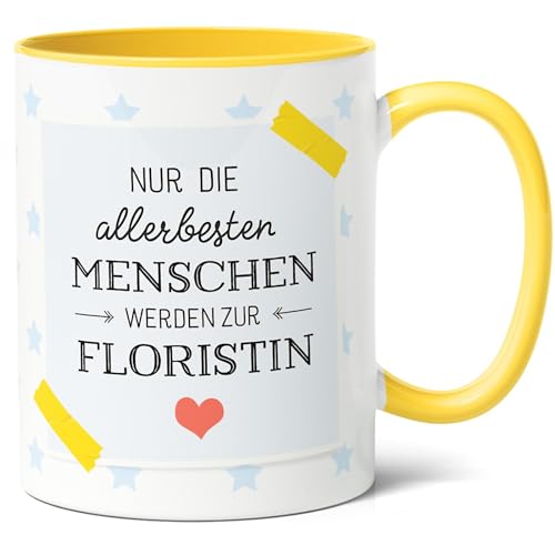 Floristin Geschenk Kaffee-Tasse (330ml) - Geschenkidee für Berufseinsteiger, Geschenkidee zur Prüfung, Arbeitsbeginn oder Danke an Freundin, Beste Menschen werden Floristin - Keramik (Gelb) von Facepot