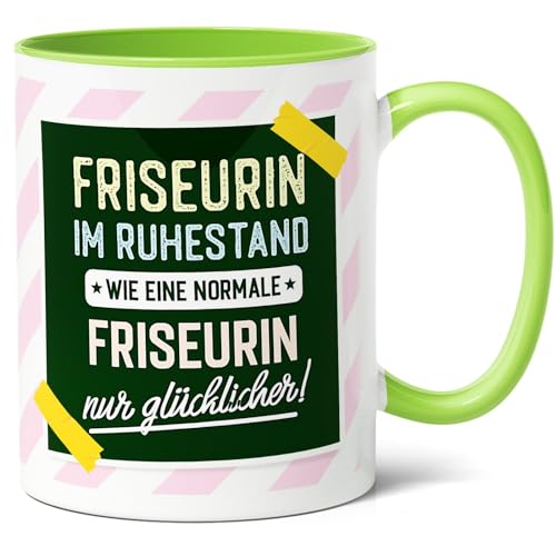 Friseurin-Ruhestand Geschenk Kaffee-Tasse (330ml) - Glückliche Ruheständlerin Geschenk für Kollegin zum Abschied, Idee zum Geburtstag, Weihnachten - Glückliche Ruhestand Friseurin - Keramik (Grün) von Facepot