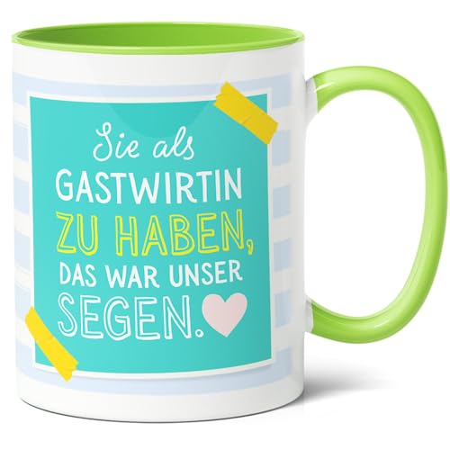 Gastwirtin Geschenk Kaffee-Tasse (330ml) - Jubiläumsgeschenk für Top-Wirtin, Danke Geschenke zum Geburtstag - Ihr als Wirtin, unser Segen - Keramik - Innen & Henkel (Grün) von Facepot