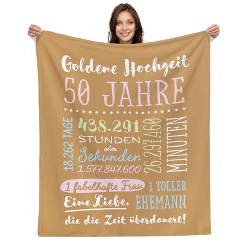 Goldene Hochzeit Geschenk Kuscheldecke | Deko zum 50. Hochzeitstag oder Goldhochzeit Decke Jahrestag Flauschig Partner Fleecedecke | Glücklich Verheiratet - 50 Jahre von Facepot