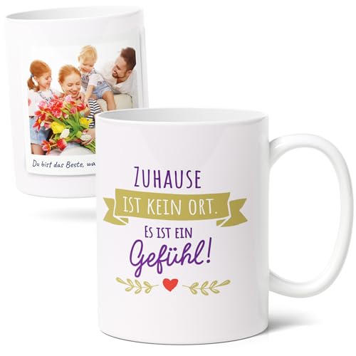 Hauseinzug Geschenk - Personalisierte Kaffee-Tasse (300ml) - Geschenkideen zum Einzug, Richtfest, Wohnungseinweihung - Fototasse aus Keramik - Zuhause ist kein Ort - Es ist ein Gefühl! von Facepot