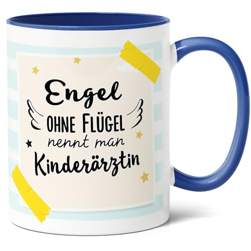 Kinderärztin Geschenk Kaffee-Tasse (330ml) - Abschlussfeier Präsent, Geschenke für Kollegin, Medizinstudium Ende, Danke, Geschenk zu Weihnachten - Engel ohne Flügel - Keramik (Blau) von Facepot