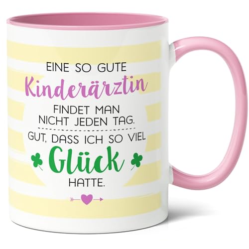 Kinderärztin Geschenk Kaffee-Tasse (330ml) - Abschlussfeier Präsent, Medizin - Studium Vollendung Idee für Medizinerin, Kollegin, Tochter - Ich hatte Glück, Kinderärztin - Keramik - (Rosa) von Facepot