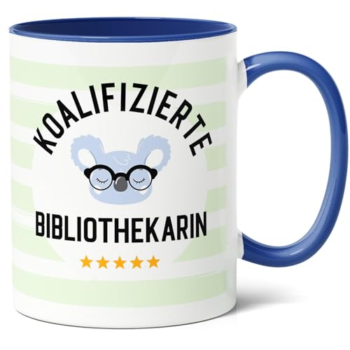 Koalifizierte Bibliothekarin Geschenk Kaffee-Tasse (330ml) - Bücherei Geschenkidee, Bibliothek Präsent für Freundin - Keramik (Blau) von Facepot