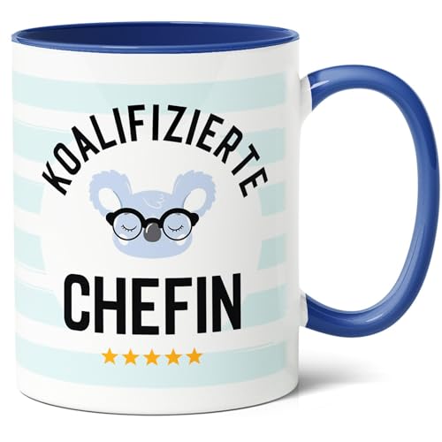 Koalifizierte Chefin Geschenk Kaffee-Tasse (330ml) - Geburtstag oder Chefinnen-Tag Geschenkidee für stolze Managerin, erfolgreiche Unternehmerin, Teamleiterin - Keramik (Blau) von Facepot