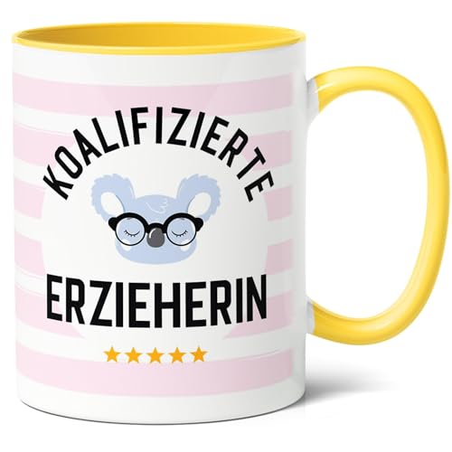 Koalifizierte Erzieherin Geschenk Kaffee-Tasse (330ml) - Empfehlung für Freundin, Kollegin zum Kita Abschied, Abschluss im Erzieherberuf - Keramik (Gelb) von Facepot