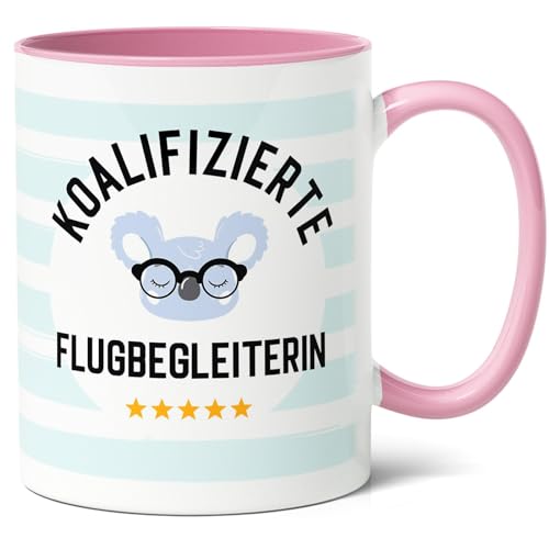 Koalifizierte Flugbegleiterin Geschenk Kaffee-Tasse (330ml) - Beförderungsfeier, Abschiedsgeschenk für Kollegin, Geschenk zu Weihnachten für Kollegin oder Freundin - Keramik (Rosa) von Facepot