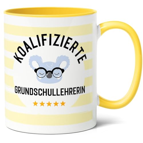 Koalifizierte Grundschullehrerin Geschenk Kaffee-Tasse (330ml) - Geschenkidee für Lehrerabschied, pädagogische Fachkraft, Mentorin, Kollegin zum Abschied - Keramik (Gelb) von Facepot