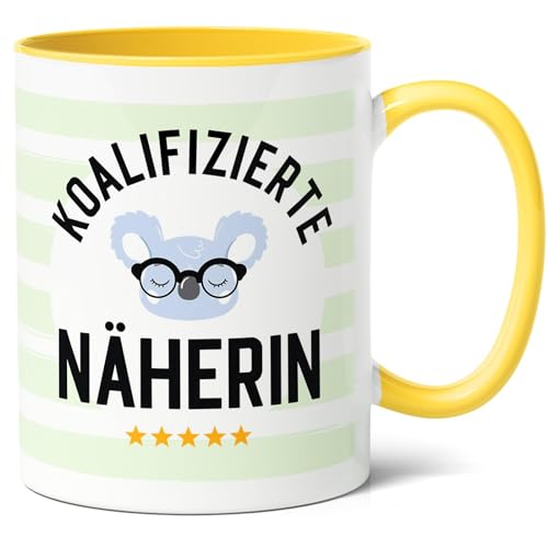 Koalifizierte Näherin Geschenk Kaffee-Tasse (330ml) - Geschenkidee für Oma, Mama oder Schwester Geburtstag, für kreative Näherinnen - Keramik (Gelb) von Facepot