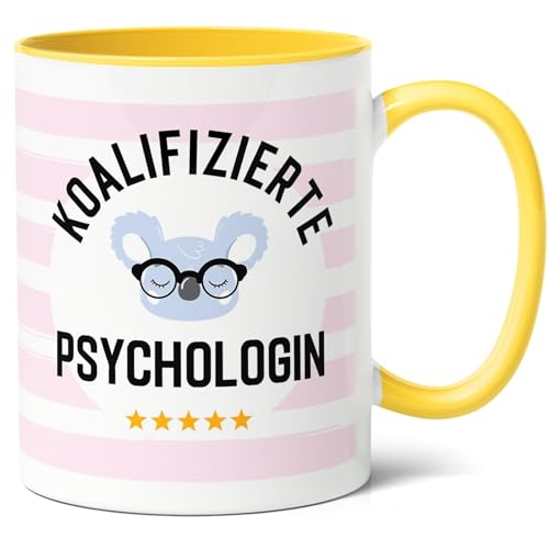 Koalifizierte Psychologin Geschenk Kaffee-Tasse (330ml) - Abschluss Psychologie, Geschenkidee für mit Psychologie Abschluss - Keramik (Gelb) von Facepot