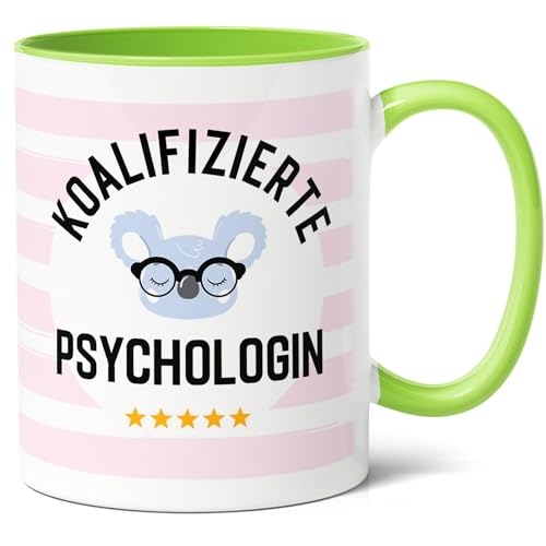 Koalifizierte Psychologin Geschenk Kaffee-Tasse (330ml) - Abschluss Psychologie, Geschenkidee für mit Psychologie Abschluss - Keramik (Grün) von Facepot