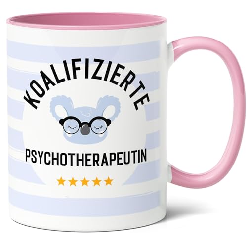 Koalifizierte Psychotherapeutin - Geschenkidee Kaffee-Tasse (330ml) für Absolventin des Therapiestudiums, Freundin, Kollegin - Erfolgreicher Abschluss, s-Geschenk - Keramik (Rosa) von Facepot