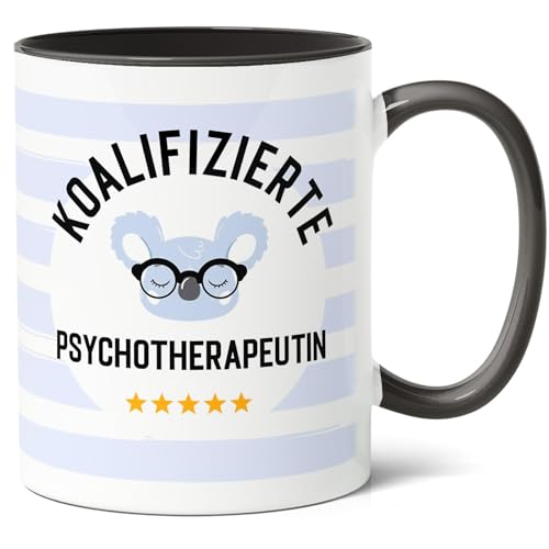 Koalifizierte Psychotherapeutin - Geschenkidee Kaffee-Tasse (330ml) für Absolventin des Therapiestudiums, Freundin, Kollegin - Erfolgreicher Abschluss, s-Geschenk - Keramik (Schwarz) von Facepot