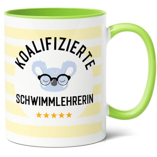 Koalifizierte Schwimmlehrerin Geschenk Kaffee-Tasse (330ml) - Geschenkidee für Lehrerin Schwimmkurs - Abschluss Schwimmen - Keramik (Grün) von Facepot