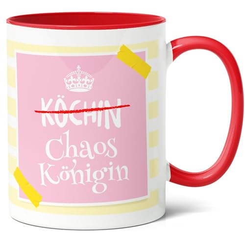 Köchin Chaoskönigin Geschenk Kaffee-Tasse (330ml) - Geschenkidee für Küchenmeisterin, Mütter, Omas, Schwestern - Zum Geburtstag oder Weihnachten, die am Herd zaubern - Keramik (Rot) von Facepot