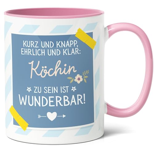 Köchin Geschenk Kaffee-Tasse (330ml) - Geschenkidee zum Geburtstag, Jobjubiläum für Freundin, Kollegin, Weihnacht - Köchin zu sein ist wunderbar - Keramik - Innen & Henkel (Rosa) von Facepot