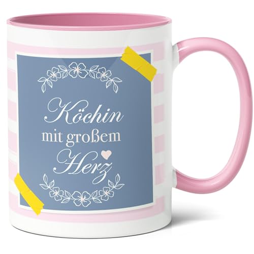 Köchin Geschenk Kaffee-Tasse (330ml) - Herzliche Geschenkidee zum Geburtstag oder Jubiläum, Köchin mit großem Herz, Für Kollegin oder Freundin - Keramik - Innen & Henkel (Rosa) von Facepot