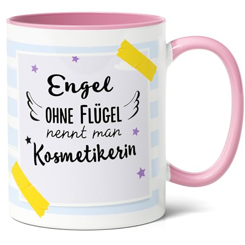 Kosmetikerin Geschenk Kaffee-Tasse (330ml) - Geburtstagsgeschenk für Freundin, Kollegin oder Beauty Studio - Geschenke für Beauty-Experten, Engel ohne Flügel - Keramik (Rosa) von Facepot