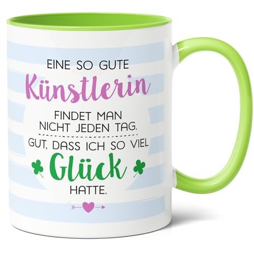 Künstlerin Geschenk Kaffee-Tasse (330ml) - Geburtstagsgeschenk für Kollegin, Kunstliebhaber & Malerinnen - Motiv - Keramik - Innen & Henkel (Grün) von Facepot