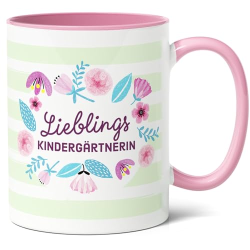 Lieblingskindergärtnerin Geschenk Kaffee-Tasse (330ml) - Geschenkidee für beste Kindergärtnerin zum Geburtstag, Kita Abschied von Schützlingen - Keramik (Rosa) von Facepot