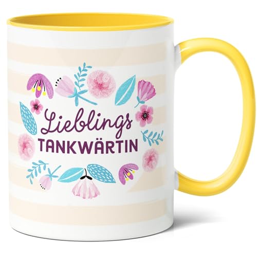 Lieblingstankwärtin Geschenk Kaffee-Tasse (330ml) - Geschenkidee für Tankstellen-Heldin, Freundin, Kollegin zum Geburtstag oder Danke mit Benzin im Blut - Keramik (Gelb) von Facepot