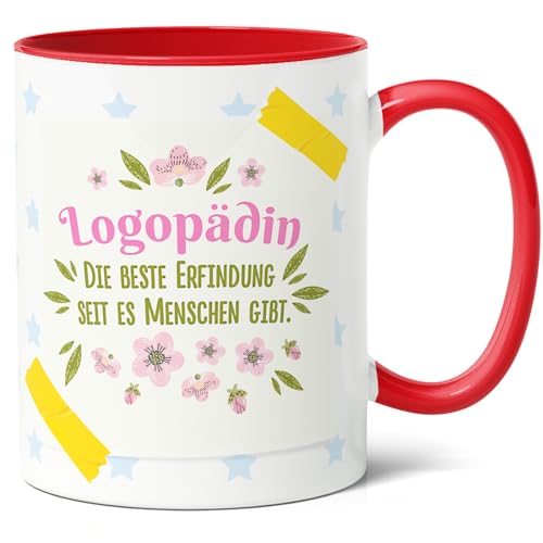 Logopädin Geschenk Kaffee-Tasse (330ml) - Absolventenfeier Präsent, Berufseinstieg Danke für Mentorin, Weihnachts- oder Abschiedsgeschenkidee - Logopädin, Beste Erfindung - Keramik (Rot) von Facepot