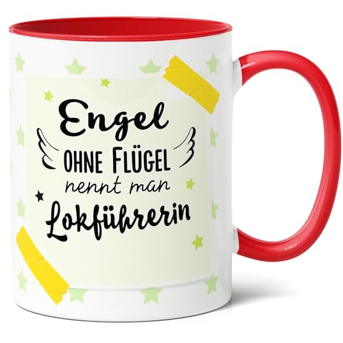 Lokführerin Geschenk Kaffee-Tasse (330ml) - Abschieds- & Geburtstagsidee, Engel ohne Flügel - Für Kollegin bei Jobwechsel oder Weihnacht - Keramik (Rot) von Facepot