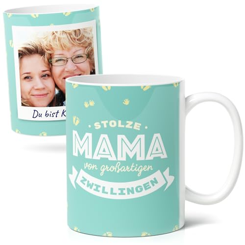 Mama von Zwillingen Geschenk - Perfekte Kaffee-Tasse für Muttertag, Geburtstage, Weihnachten - Keramik Fototasse (300ml) - Personalisiert - Super Mama von Doppelglück von Facepot