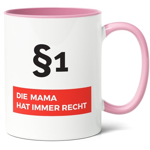 Muttertag Geschenk Kaffee-Tasse (330ml) - Mama hat immer Recht - Geschenkidee für Mütter, Geburtstag, Weihnachten, Danke, Wertschätzung, Keramik (Rosa) von Facepot