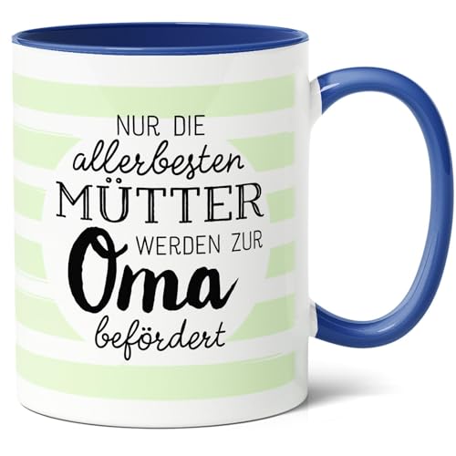 Oma Beförderungs Geschenk Keramik Kaffee-Tasse (330ml) - Tolle Geschenke für werdende Oma, Geburtstag, Muttertag, Weihnachten - Nur Top-Mütter steigen zur Großmutter auf (Blau) von Facepot