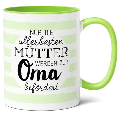 Oma Beförderungs Geschenk Keramik Kaffee-Tasse (330ml) - Tolle Geschenke für werdende Oma, Geburtstag, Muttertag, Weihnachten - Nur Top-Mütter steigen zur Großmutter auf (Grün) von Facepot