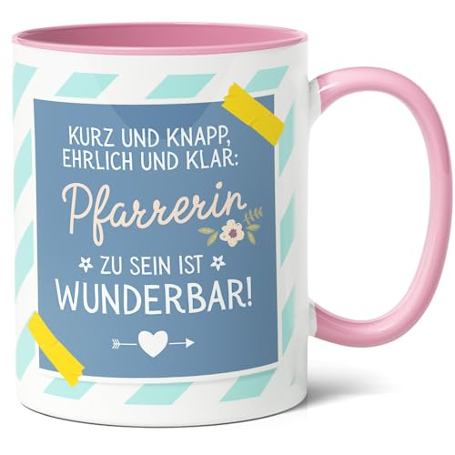 Pfarrerin Geschenk Kaffee-Tasse (330ml) - Idee zur Ordination, ation, Inspiration - Pfarrerin zu sein ist wunderbar Design - Abschieds - Geschenk zu Weihnachten - Keramik - Innen & Henkel (Rosa) von Facepot