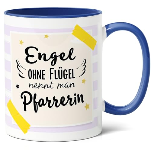 Pfarrerin Geschenk Kaffee-Tasse (330ml) - Priesterweihe, Ordination, Feier der Weihe, Weihnachten - Engel Ohne Flügel - Keramik (Blau) von Facepot