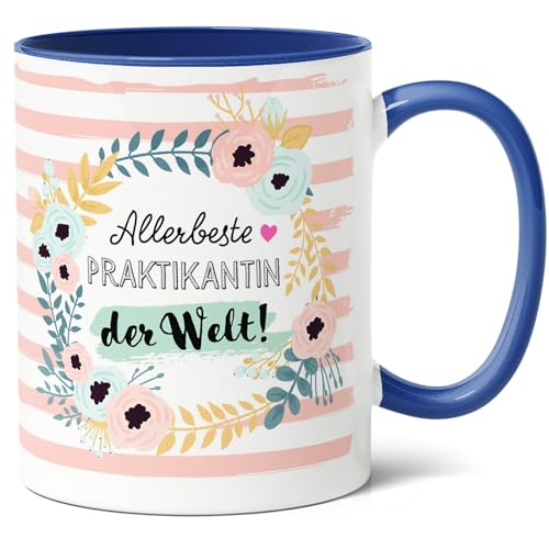 Praktikantin Geschenk Kaffee-Tasse (330ml) - Abschluss, Danke Geschenke, Lehrstellen-Abschied - Allerbeste Praktikantin der Welt - Keramik (Blau) von Facepot