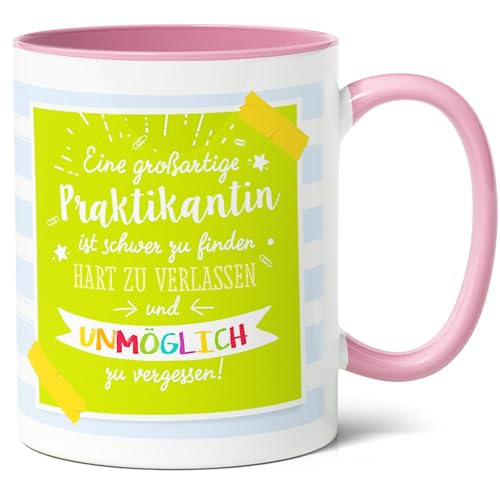 Praktikantin Geschenk Kaffee-Tasse (330ml) - für Berufseinsteigerin zum Abschied, Praktikumsabschluss, liebevolle Erinnerung - Großartige Praktikantin - Keramik - Innen & Henkel (Rosa) von Facepot