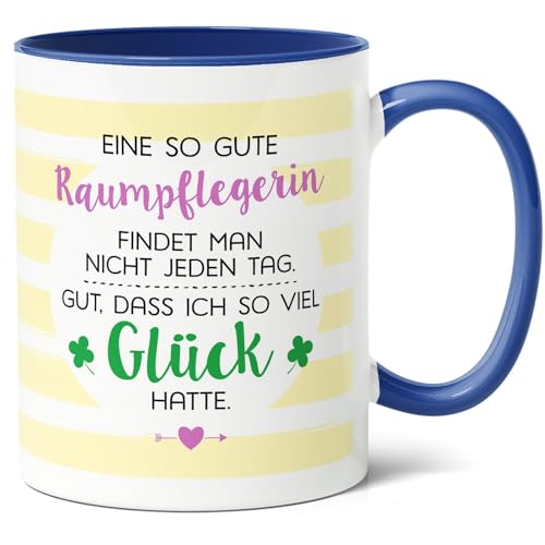 Raumpflegerin Geschenk Kaffee-Tasse (330ml) - Ich hatte Glück gehabt, Raumpflegerin! Geschenkidee für Kollegin zum Geburtstag, Jubiläum oder Abschied - Keramik - Innen & Henkel (Blau) von Facepot