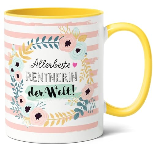 Rentnerin Geschenk Kaffee-Tasse (330ml) - Idee für frisch pensionierte Freundin oder Oma zum Renteneintritt, Ruhestand - Allerbeste Rentnerin der Welt - Keramik (Gelb) von Facepot