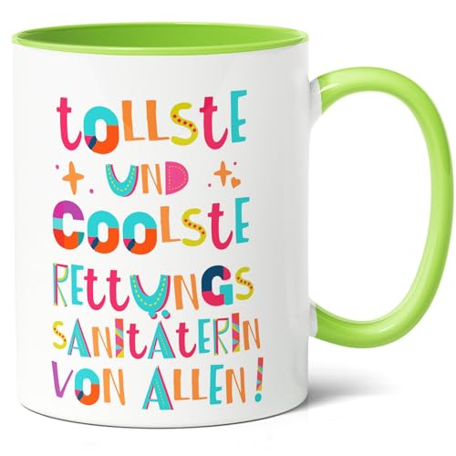 Rettungssanitäterin Kaffee-Tasse (330ml) - Geschenk für Lebensretterin, Geburtstagsgeschenk Notfallschwester, Weihnachtspräsent Heldin des Alltags - Keramik (Grün) von Facepot