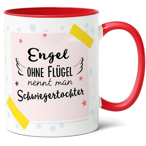 Schwiegertochter Geschenk Kaffee-Tasse, (330ml) - Geburtstags- und Geschenk zu Weihnachten - Engel ohne Flügel - Keramik (Rot) von Facepot