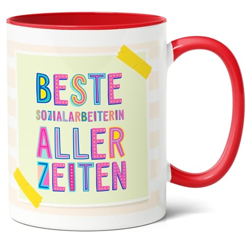 Sozialarbeiterin Geschenk Kaffee-Tasse (330ml) - Idee für Kollegin zum Jubiläum, Abschied oder Geburtstag - Beste Sozialarbeiterin aller Zeiten - Keramik (Rot) von Facepot
