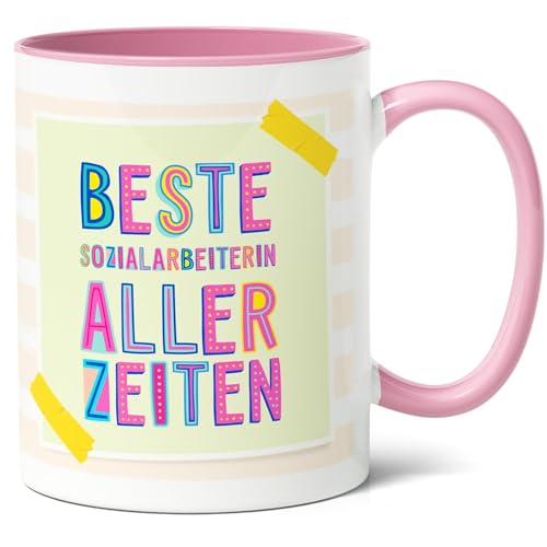 Sozialarbeiterin Geschenk Kaffee-Tasse (330ml) - Idee für Kollegin zum Jubiläum, Abschied oder Geburtstag - Beste Sozialarbeiterin aller Zeiten - Keramik (Rosa) von Facepot