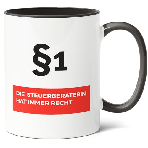 Steuerberaterin Geschenk Kaffee-Tasse (330ml) - Abschied für Kollegin, Idee zum Geburtstag oder Weihnachtspräsent - Becher Paragraf 1 Die Steuerberaterin hat Recht - Keramik (Schwarz) von Facepot