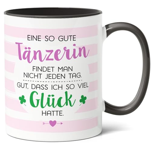 Tänzerin Geschenk Kaffee-Tasse (330ml) - Abschlussgeschenk für Tanzliebhaber, Tanzabschluss, Tanzprüfung Bestanden, Tanzaufführung - Ich hatte Glück, Tänzerin - Keramik - Innen & Henkel (Schwarz) von Facepot