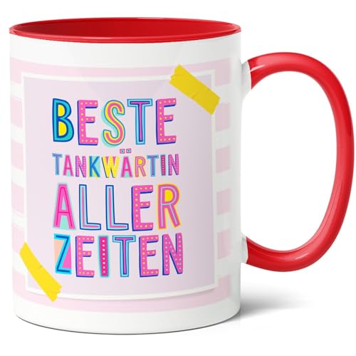 Tankwartin Geschenk Kaffee-Tasse (330ml) - Geschenkidee für herausragende Tankstellen-Mitarbeiterin Geburtstag, Jubiläum - Beste Tankwartin aller Zeiten - Keramik (Rot) von Facepot